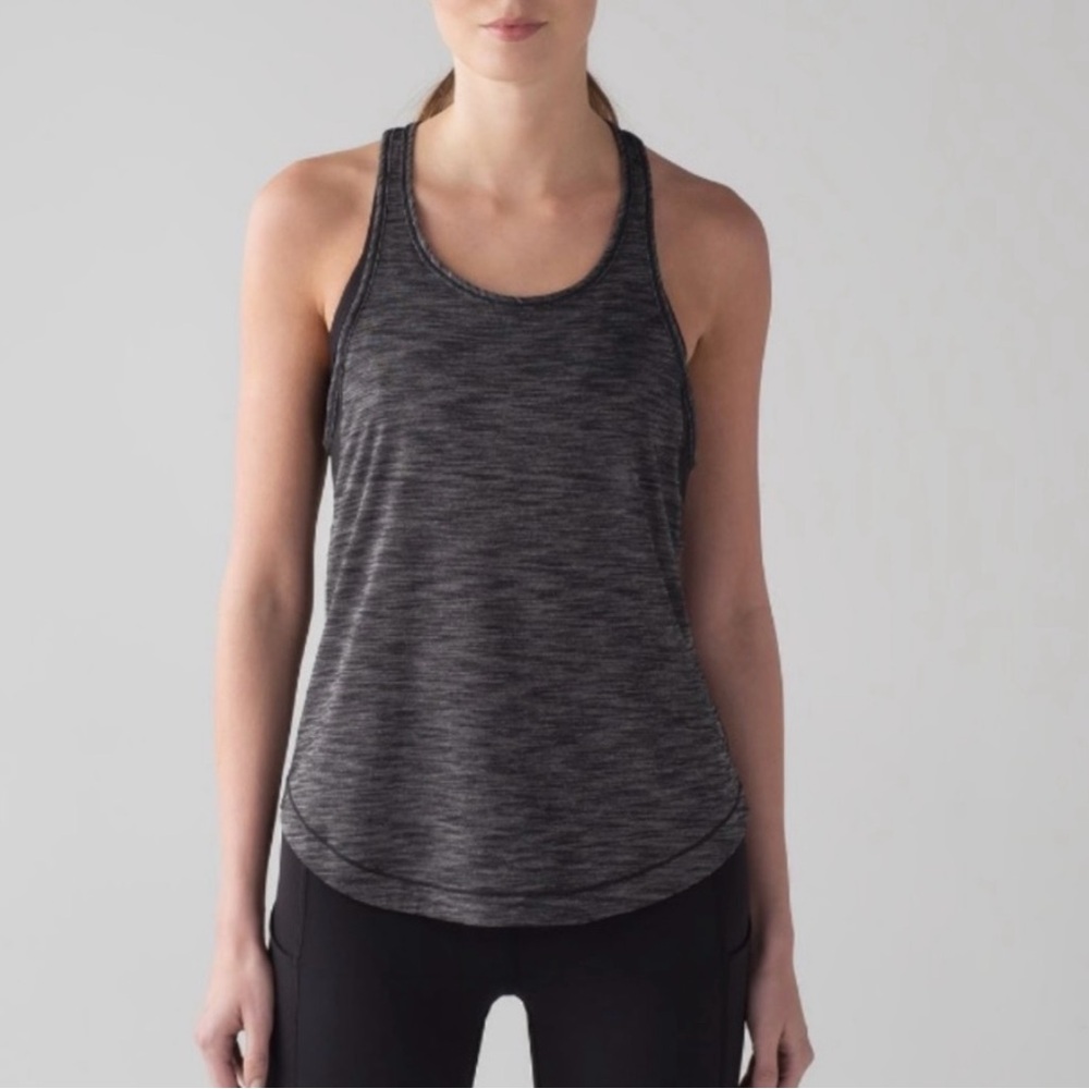 Lululemon Heathered Black Long Distance Tank Sz 2